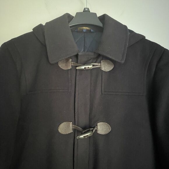 T Harris London Wool Duffel Coat Hooded Mens NO SIZE TAG L Black Toggle Full Zip - Picture 4 of 15